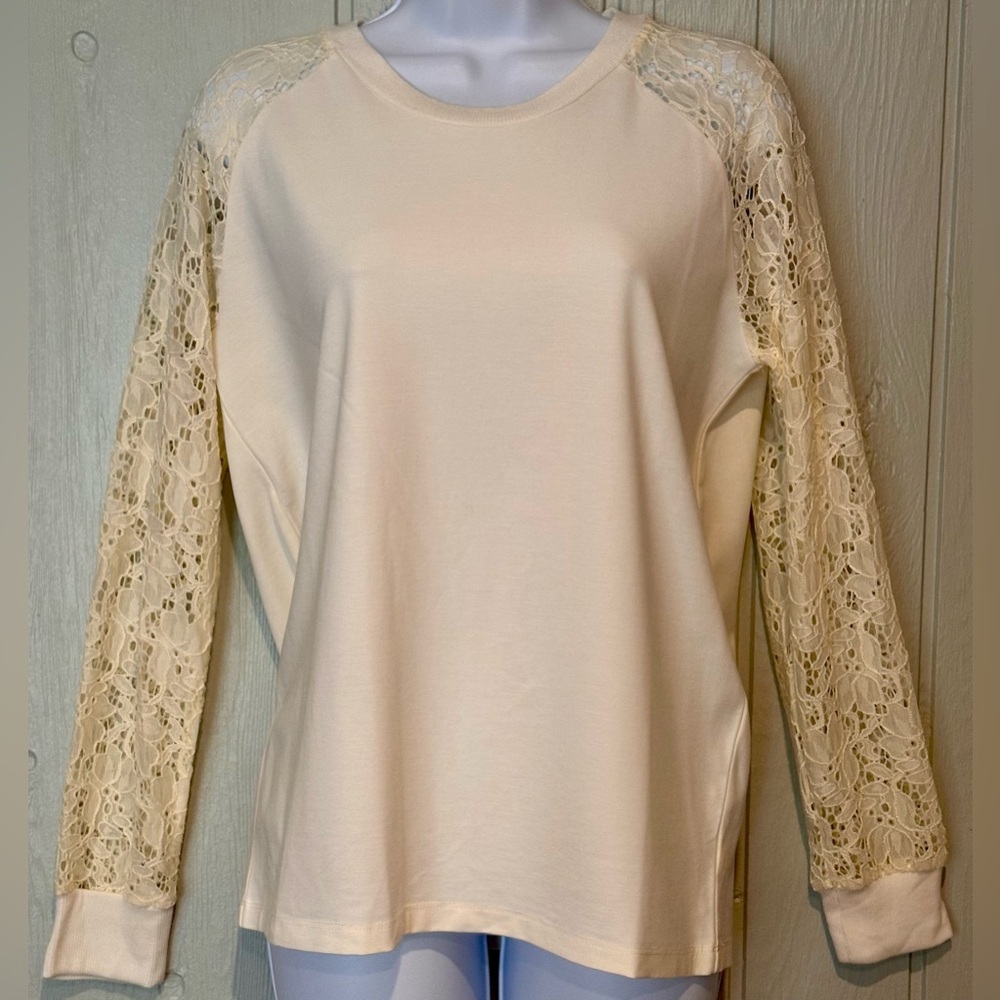 NWT. Elegant Cream Lace Sleeve Top